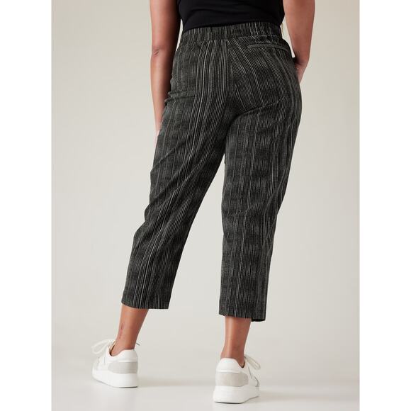 ATHLETA Arrival Pants Womens 4 Black Amara Stripe Drawstring High Rise Cropped - Picture 2 of 16